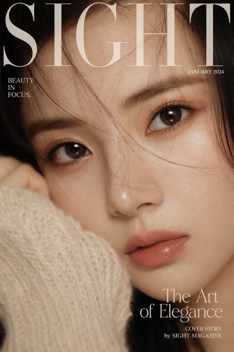 A striking AI-generated luxury extreme closeup woman portrait in magazine cover style, featuring an elegant Asian woman with a calm, powerful gaze, ultra-realistic skin texture, and cinematic lighting against a dark background.