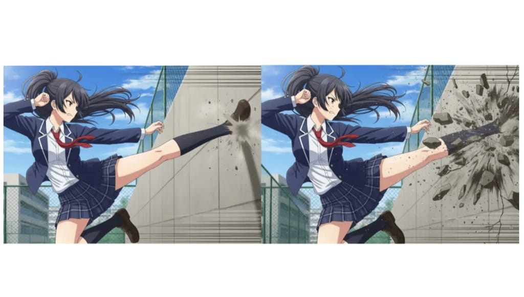 Wall Impact EffectGemini Flash Image (Nano Banana) Add realistic wall damage where the shoe hits: fresh cracks radiating out, small chips, light dust puff, faint motion lines from impact. Keep the girl, pose, lighting, and perspective unchanged. Anime manga panel style, high detail.Gemini Flash Image (Nano Banana)