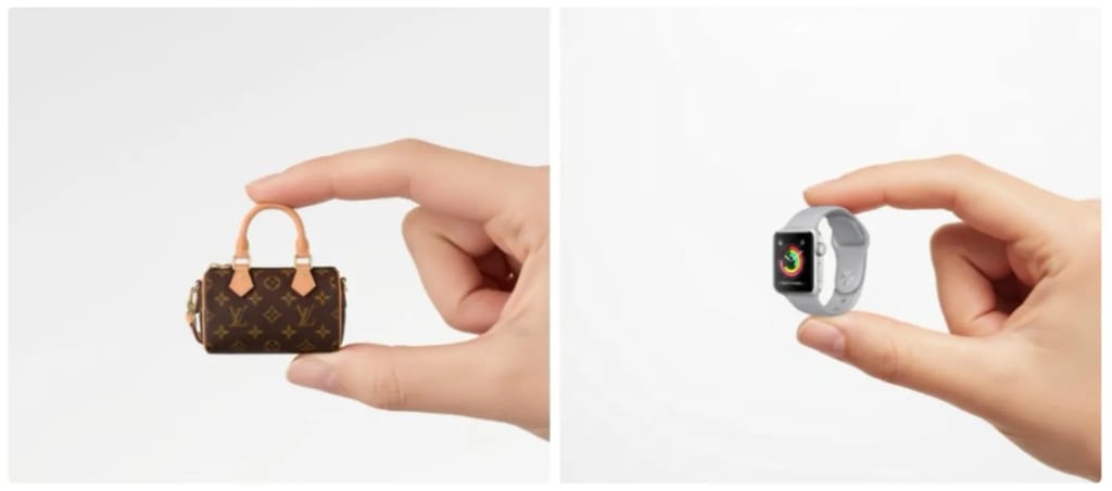  A high-resolution advertising photograph of a realistic, miniature [PRODUCT] held delicately between a person's thumb and index finger. Clean and white background, studio lighting, soft shadows. The hand is well-groomed, natural skin tone, and positioned to highlight the product's shape and details. The product appears extremely small but hyper-detailed and brand-accurate, centered in the frame with a shallow depth of field. Emulates luxury product photography and minimalist commercial style.Gemini Flash Image (Nano Banana)
